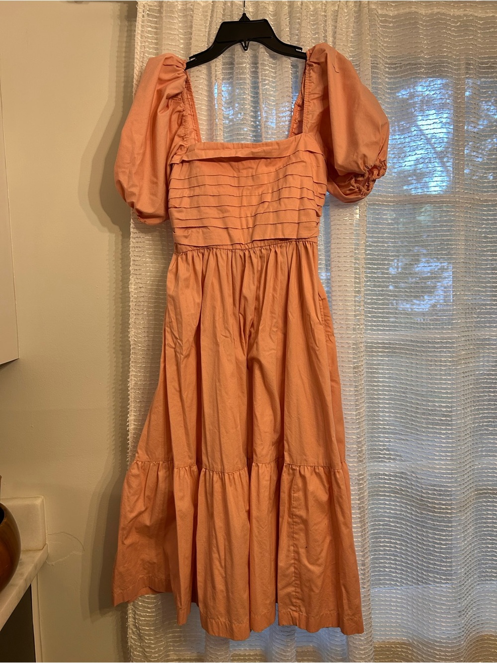 Abercrombie & Fitch Pink Tiered Maxi Dress with Puff Sleeves